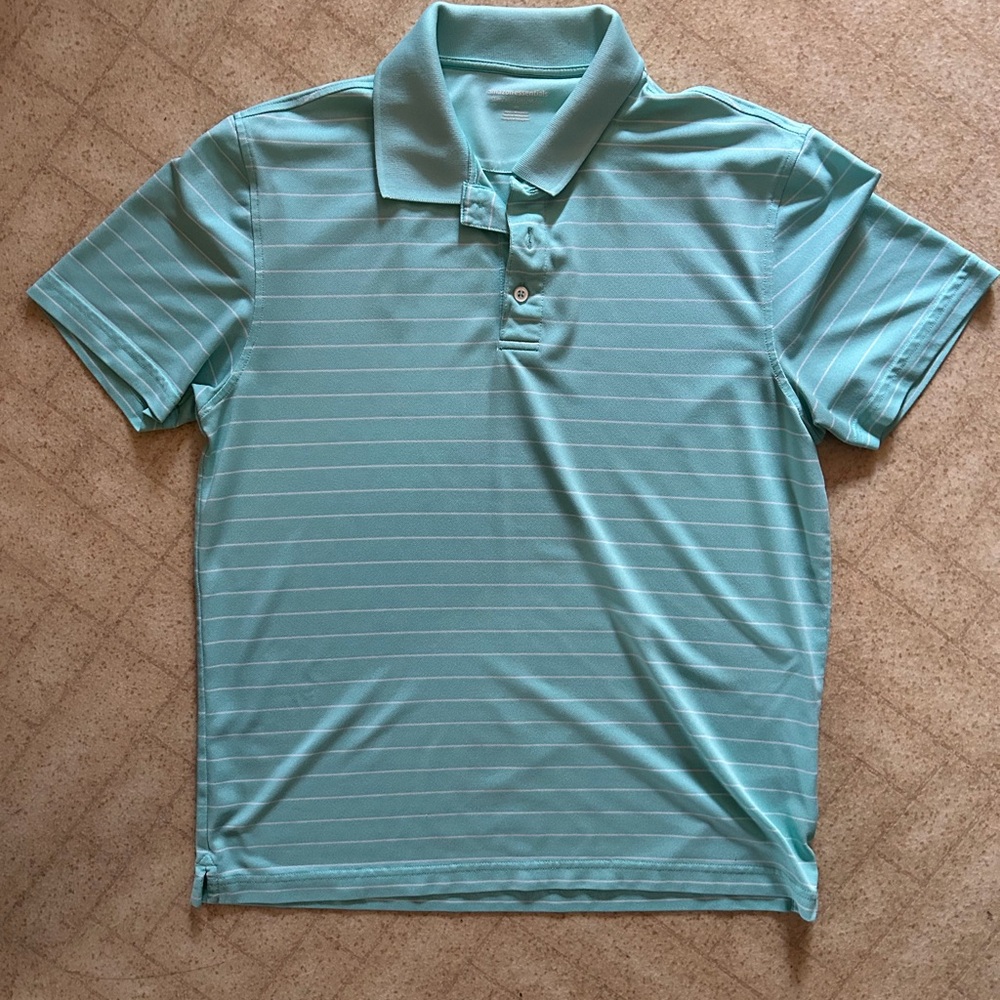 Amazon Essentials Aqua Striped Polo Shirt Medium